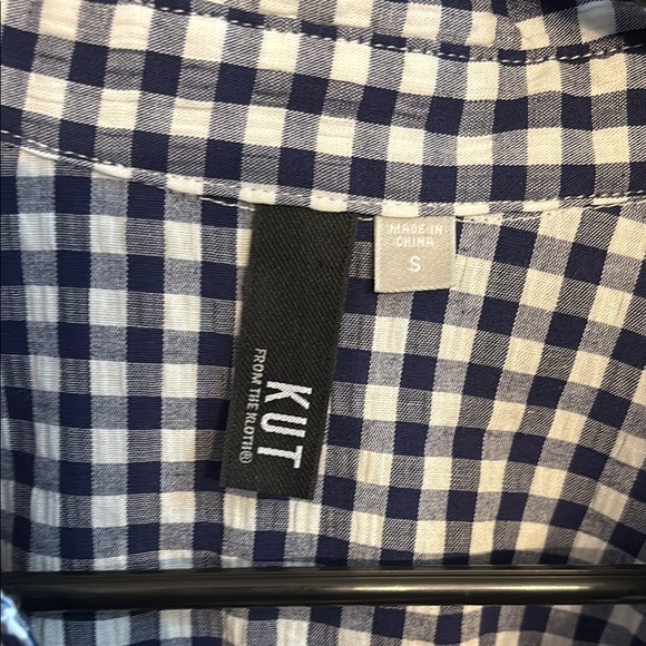 Kut From The Kloth Navy Gingham Print Button-up Roll Tab Sleeve Shirt sm - Picture 2 of 5